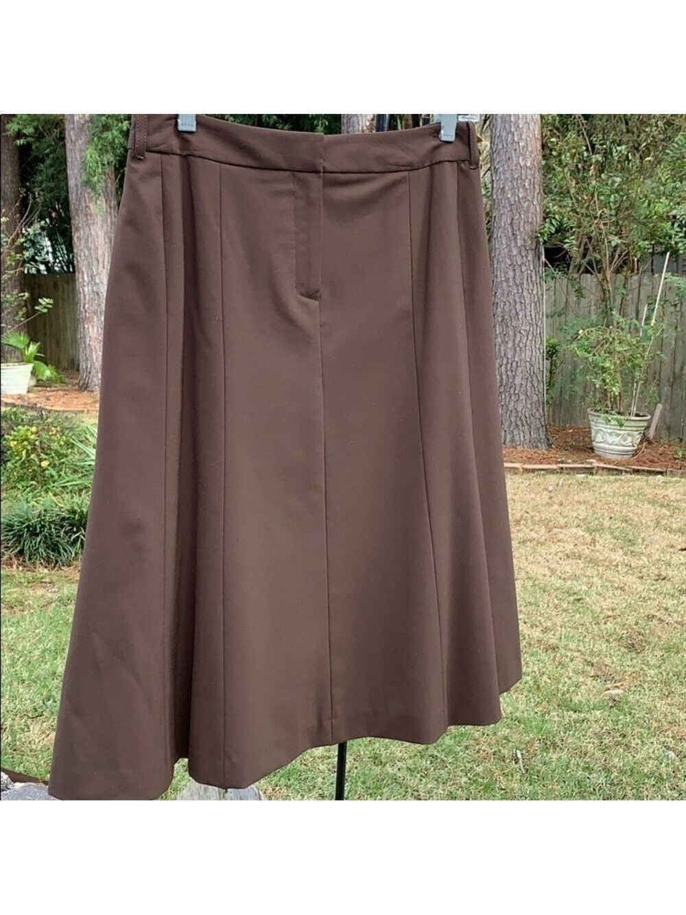 ANNE KLEIN mocha chocolate brown flare belted skirt front zip neutral basic fall